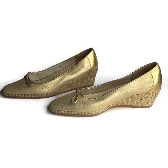 Vintage La Badia Gold Espadrilles Wedges 7 37 made in Italy - Picture 2 of 12